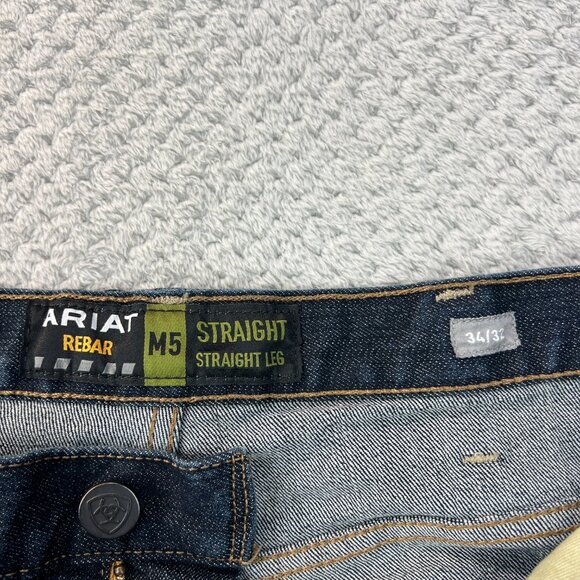 Ariat Rebar M5 Mens Jeans 34x32 Dark Wash Straight Leg Work Denim Stretch Blue - Picture 4 of 13